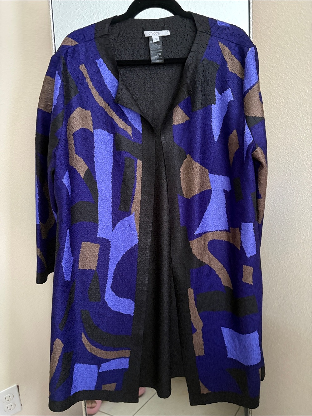 Chico's Open-Front Long Cardigan - Blue, Brown, Black